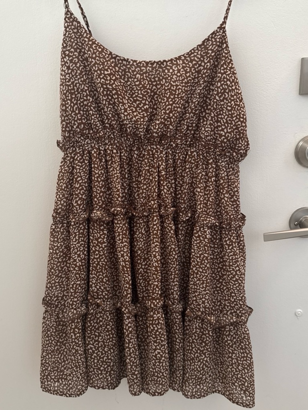Flying Tomato Brown Printed Tiered Spaghetti-Strap Dress
